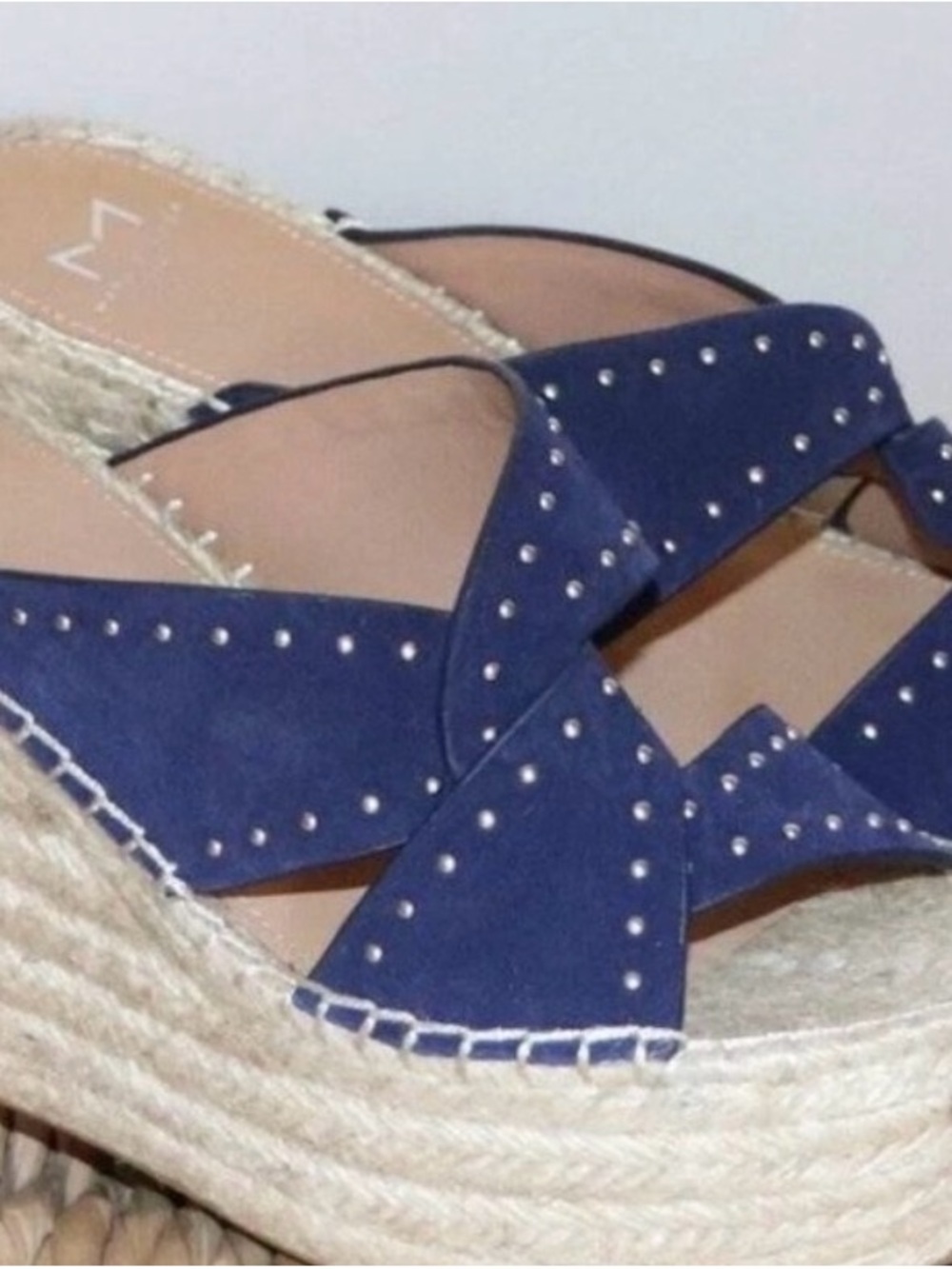 Marc Fisher Navy Studded Crisscross Espadrille Wedges - Picture 2 of 6